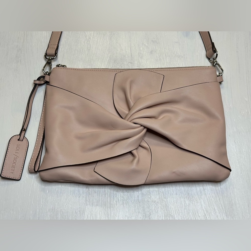 Sole Society Twist Front Crossbody Bag Blush Pink Faux Leather Knot Purse